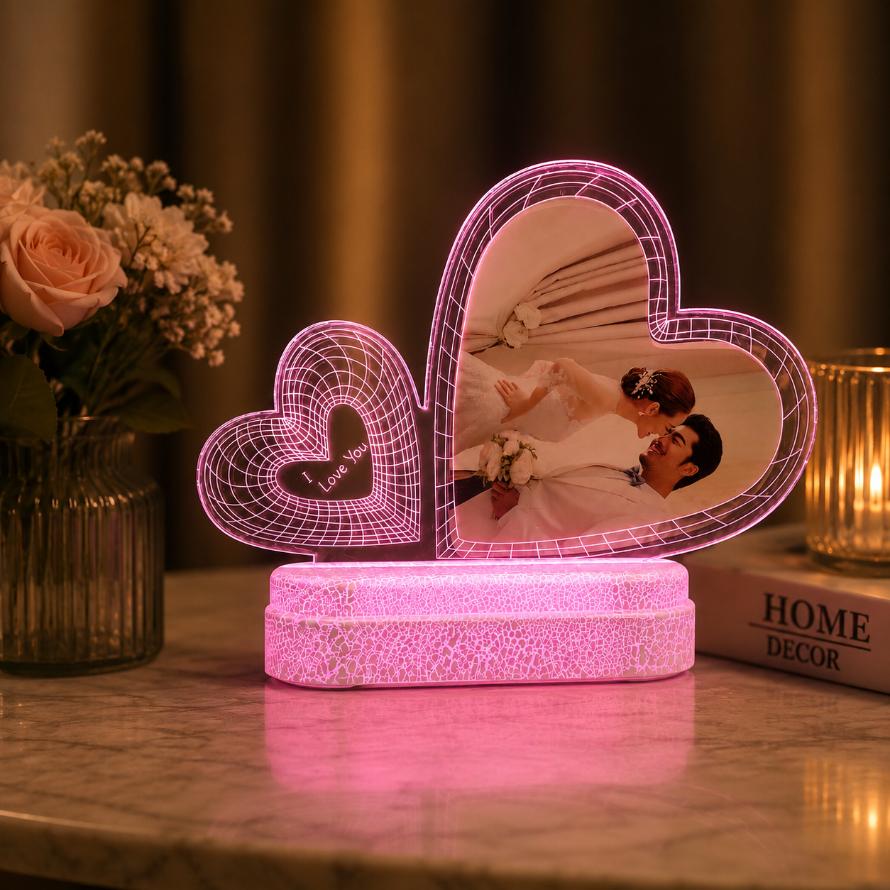 Personalized LED Heart Photo Frame – Romantic 3D Illusion Night Light for Couples