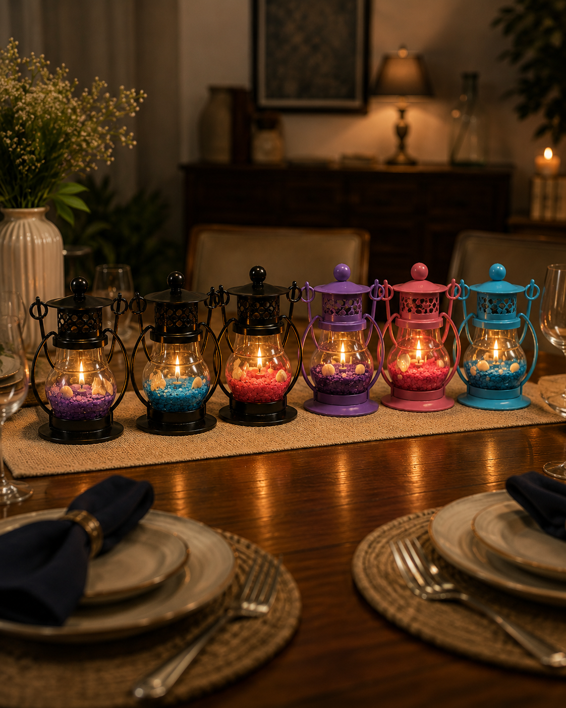 Mini Vintage Glass Lantern Candle Holder | Decorative Metal Tealight Lantern | Home & Table Décor
