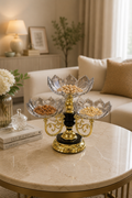 Luxury 4 Bowl Acrylic Dry Fruit Serving Tray with Gold Metal Stand – Modern Snack & Candy Organizer for Dining Table
