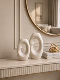 Modern Abstract Ceramic Donut Vase Set – 2 Piece Decorative Sculpture for Home & Office Décor