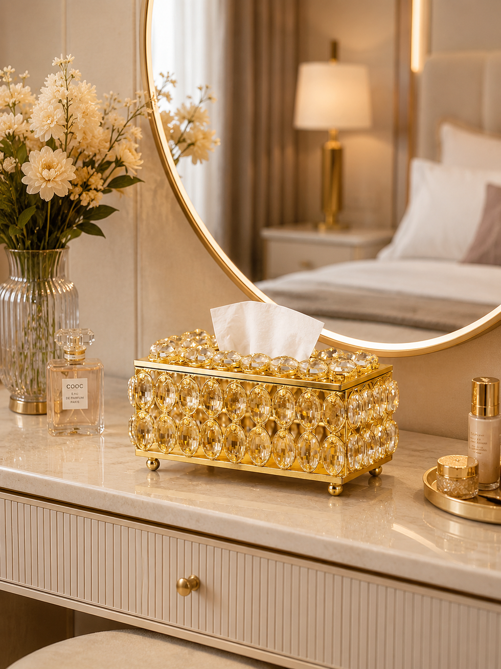 Luxury Gold Crystal Tissue Box Cover – Elegant Decorative Tissue Holder