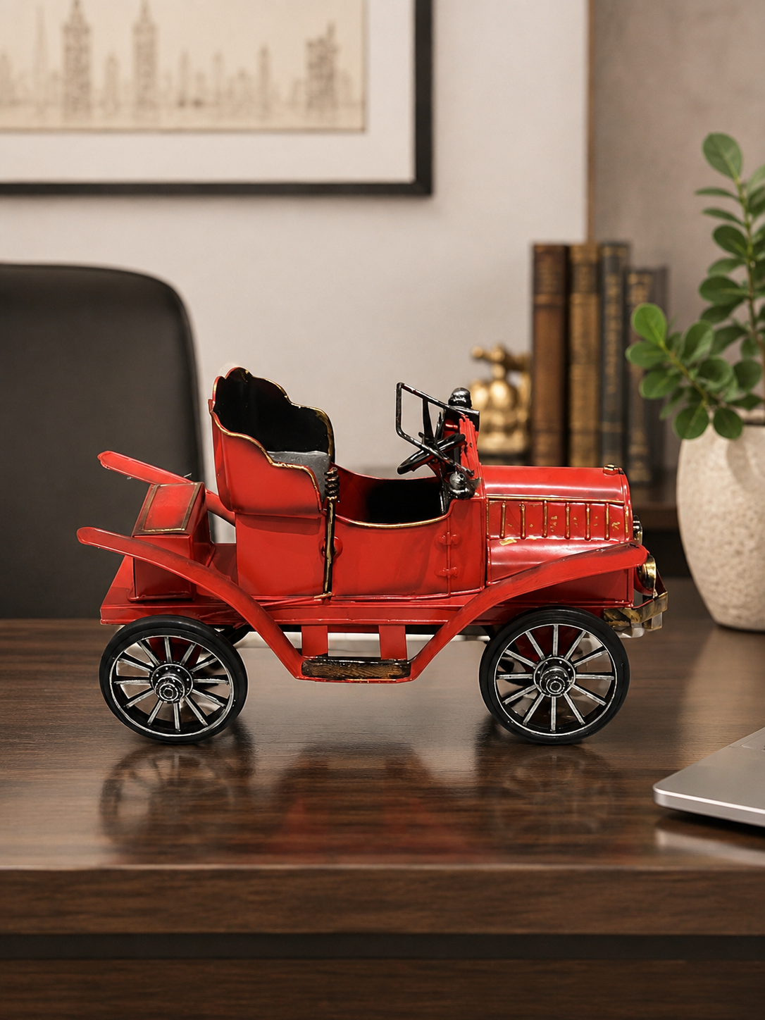 Vintage Red Classic Car Decorative Showpiece – Retro Antique Automobile Model