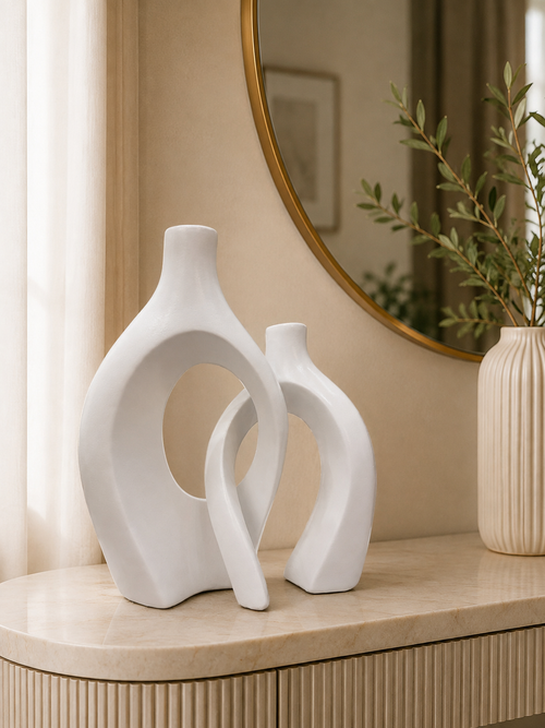 2-Piece Half Donut Decorative Vase Set | Modern Abstract Home Décor