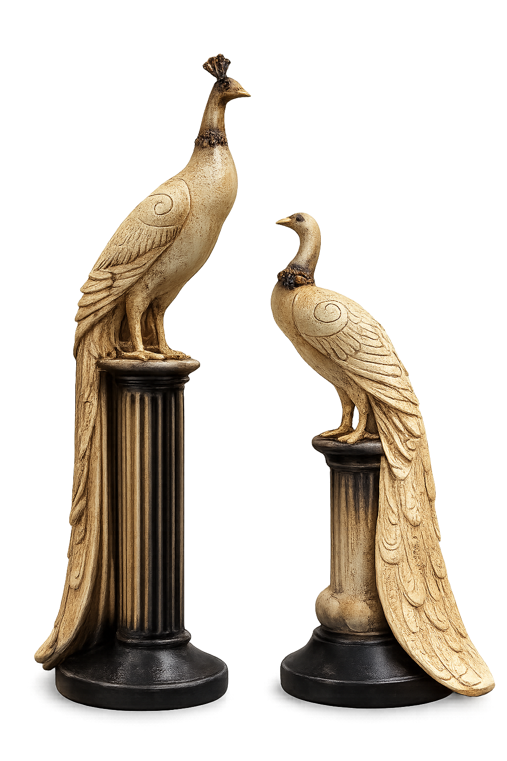 Luxury Peacock Statue Set – Modern Resin Bird Sculptures on Pedestal (Set of 2)