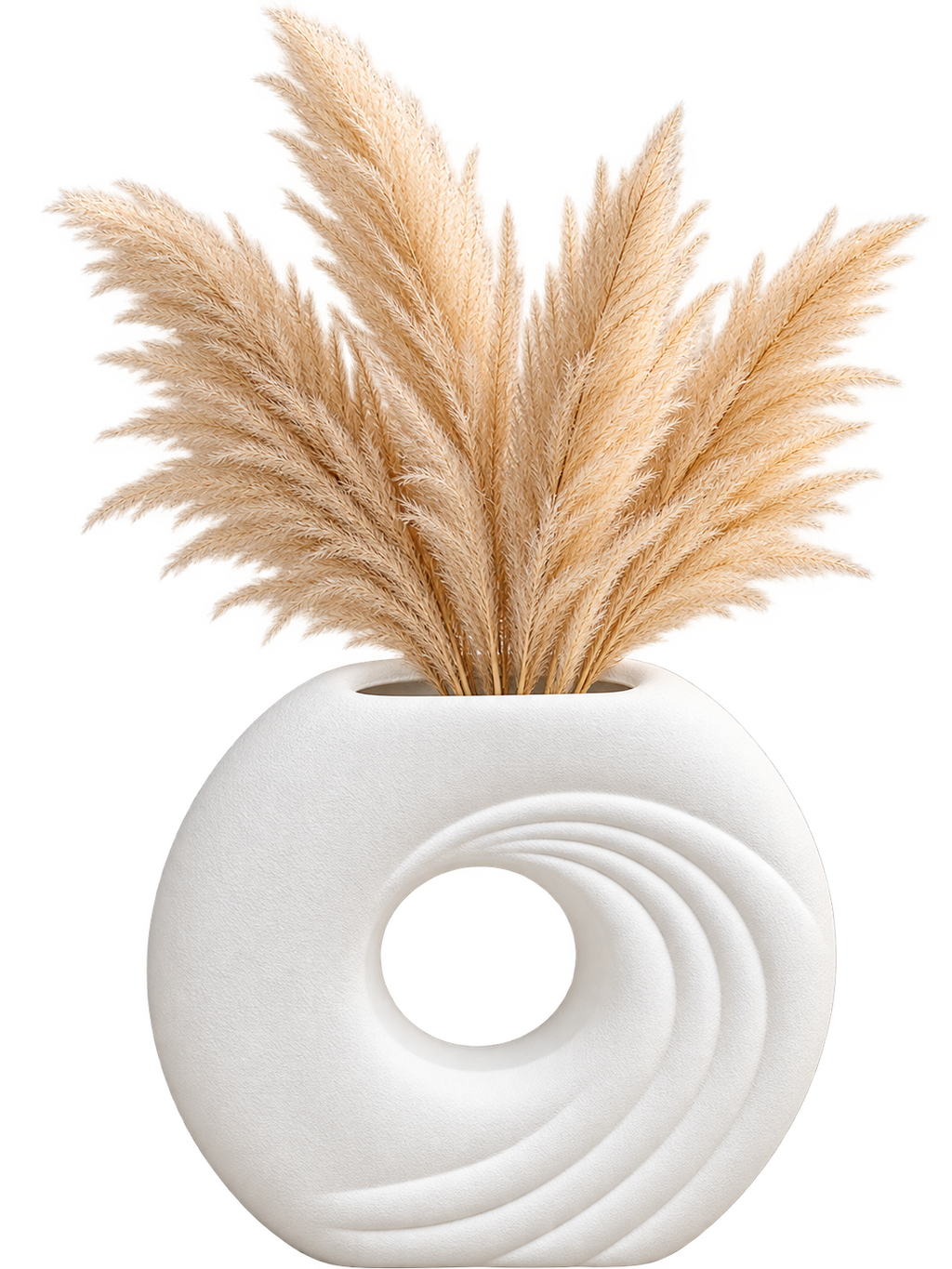 Modern White Round Abstract Vase – Textured Decorative Flower Vase