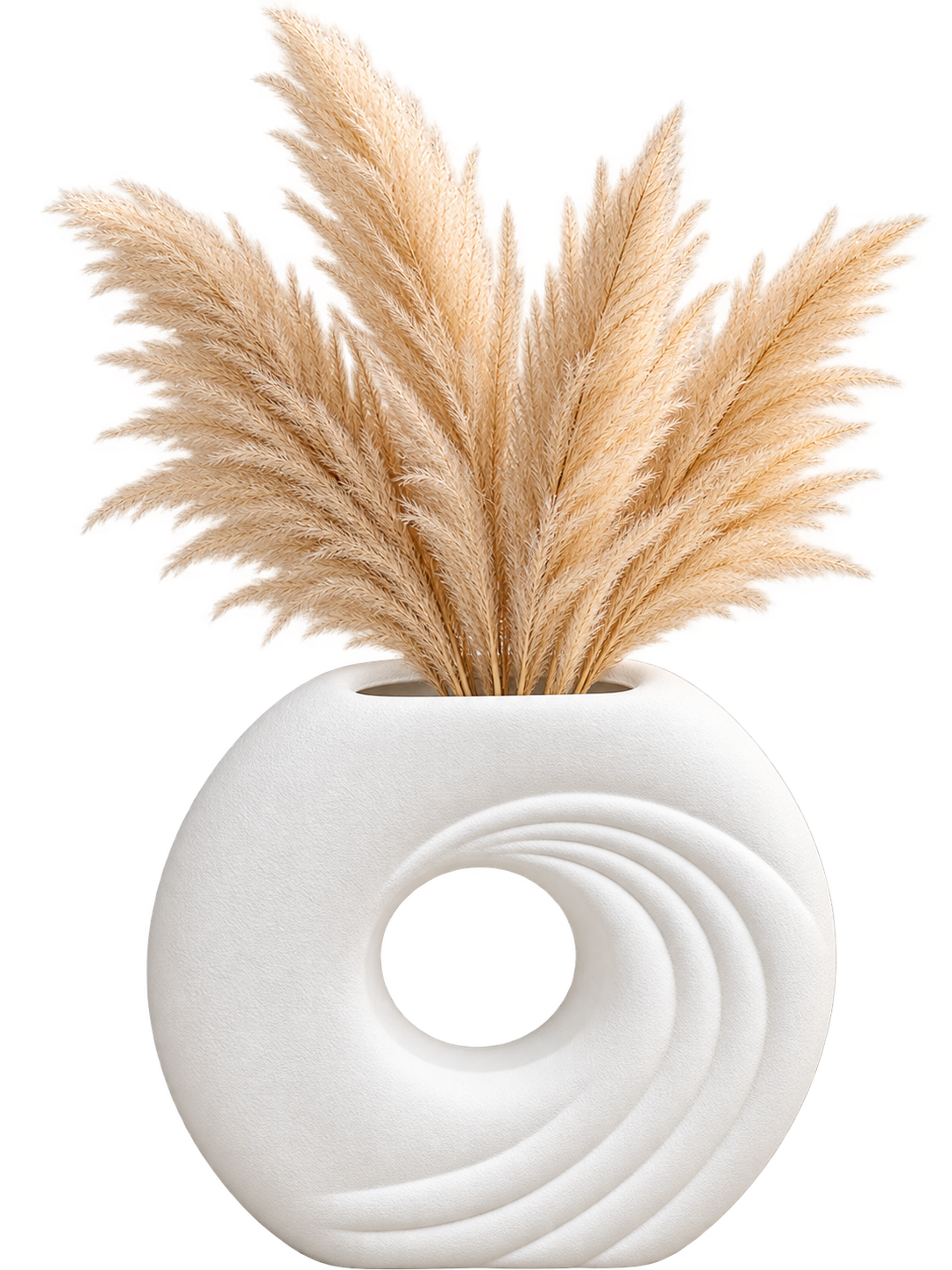 Modern White Round Abstract Vase – Textured Decorative Flower Vase
