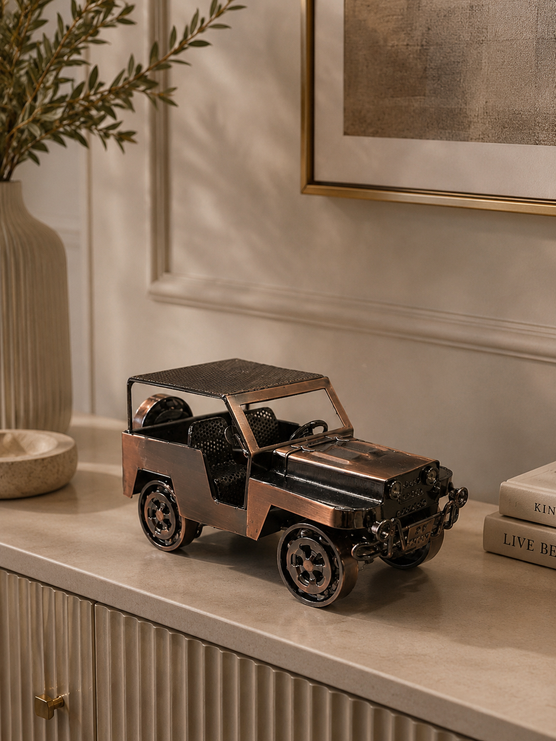 Vintage Metal Jeep Model | Classic Off-Road Decorative Car | Handcrafted Home Décor Accent