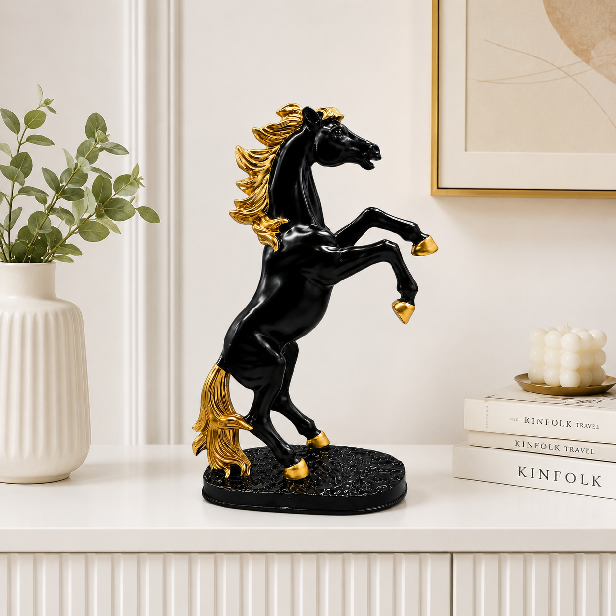 Household Horse Sculpture Resin Standing Horse Decoration Lifelike Stable Desktop Ornament Home Office Pine Decoration