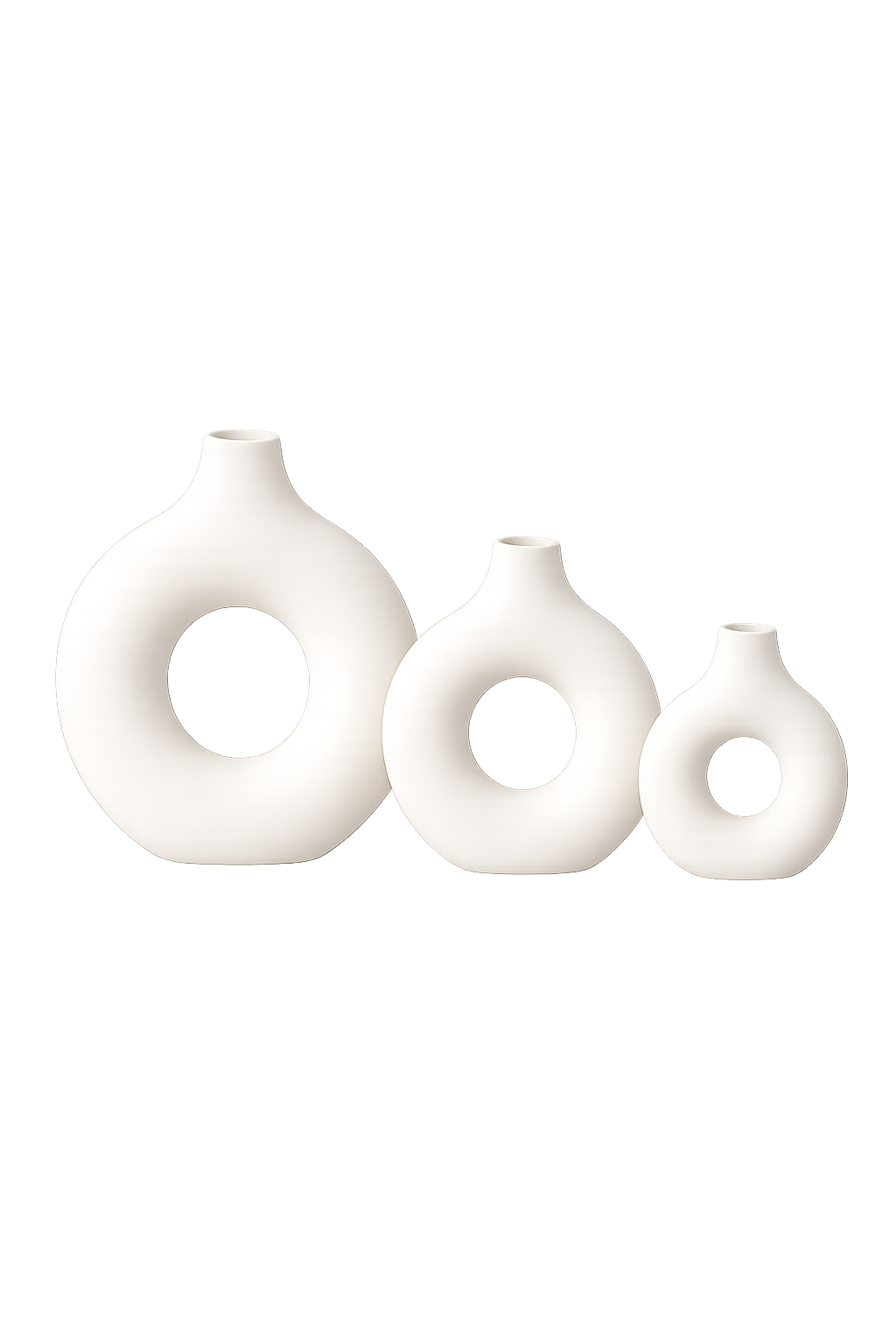 Luxury 3-Piece Donut Ceramic Vase Set | Modern Hollow Decorative Flower Vases | Minimalist Home Décor