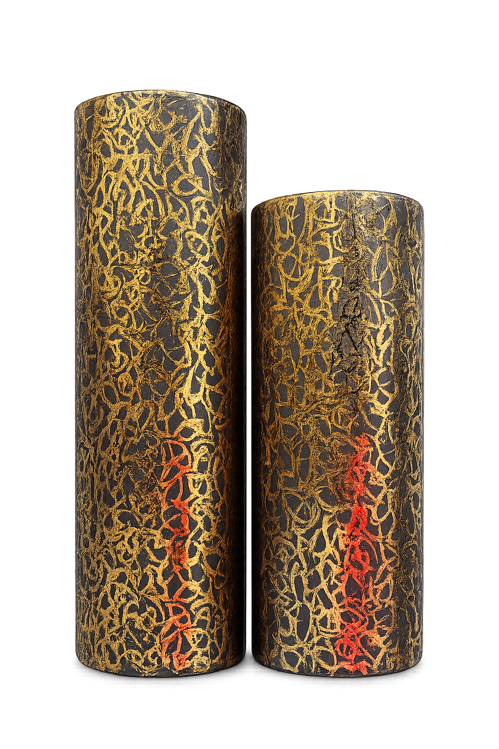 Luxury Black & Gold Decorative Cylinder Vase Set (2 Pieces) – Modern Metal Flower Vases for Home Décor