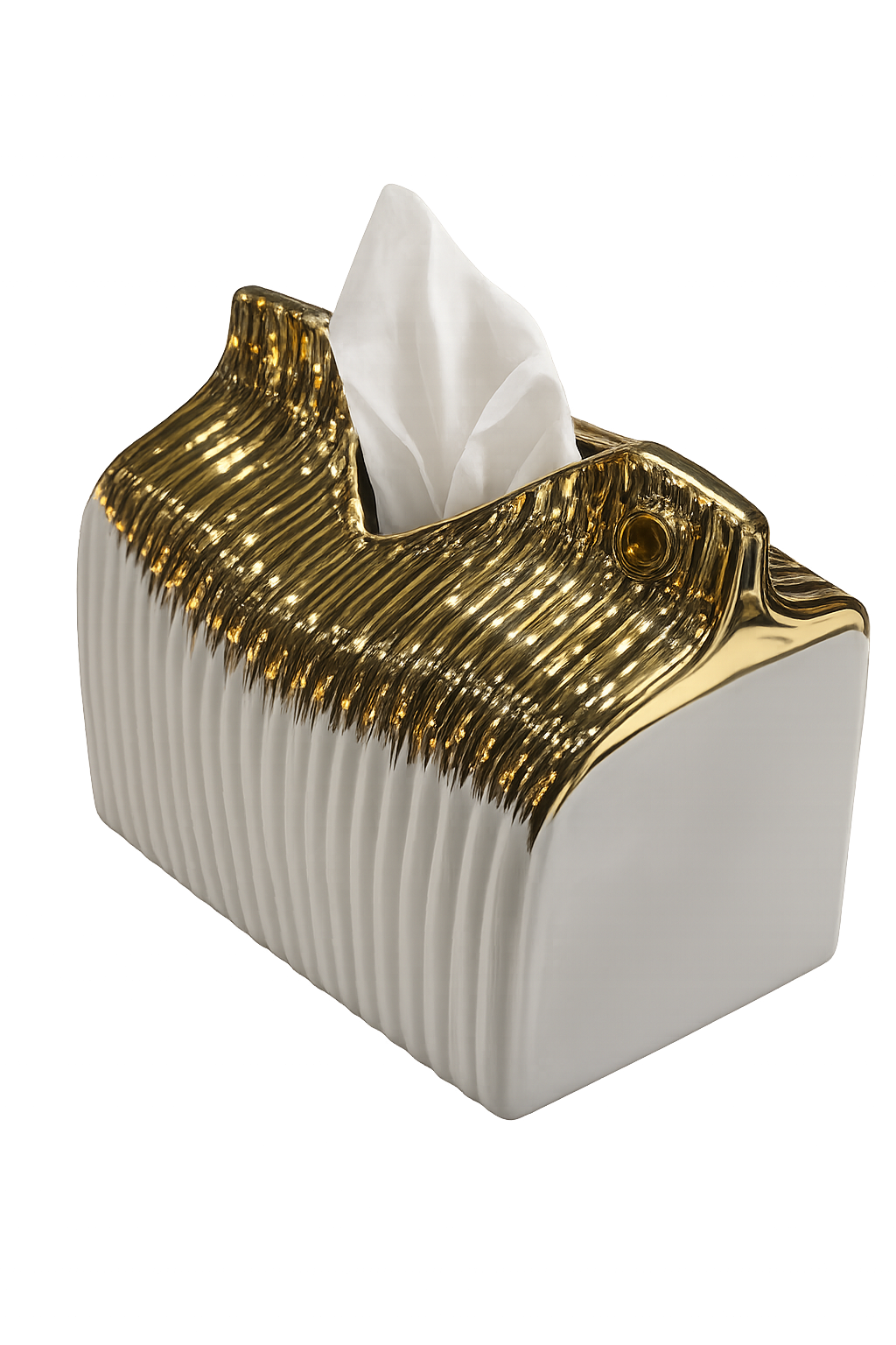 Luxury White & Gold Tissue Box Cover – Modern Ceramic Decorative Tissue Holder for Home & Office
