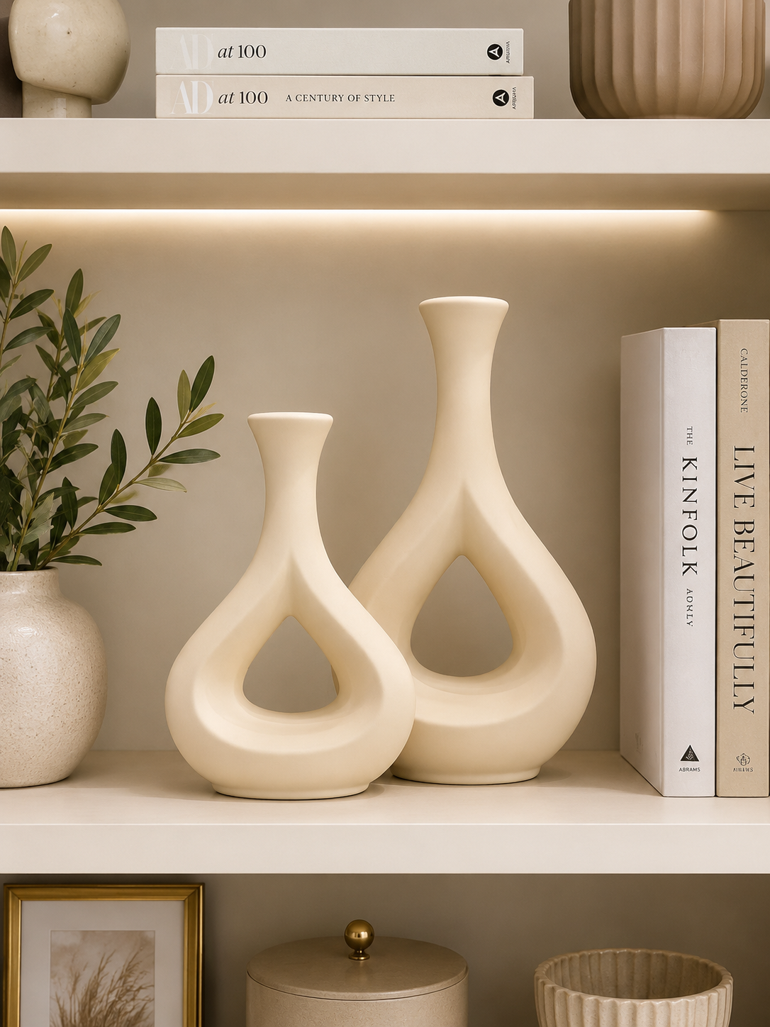 Modern Hollow Ceramic Vase Set – 2 Piece Minimalist Decorative Flower Vase for Home Décor