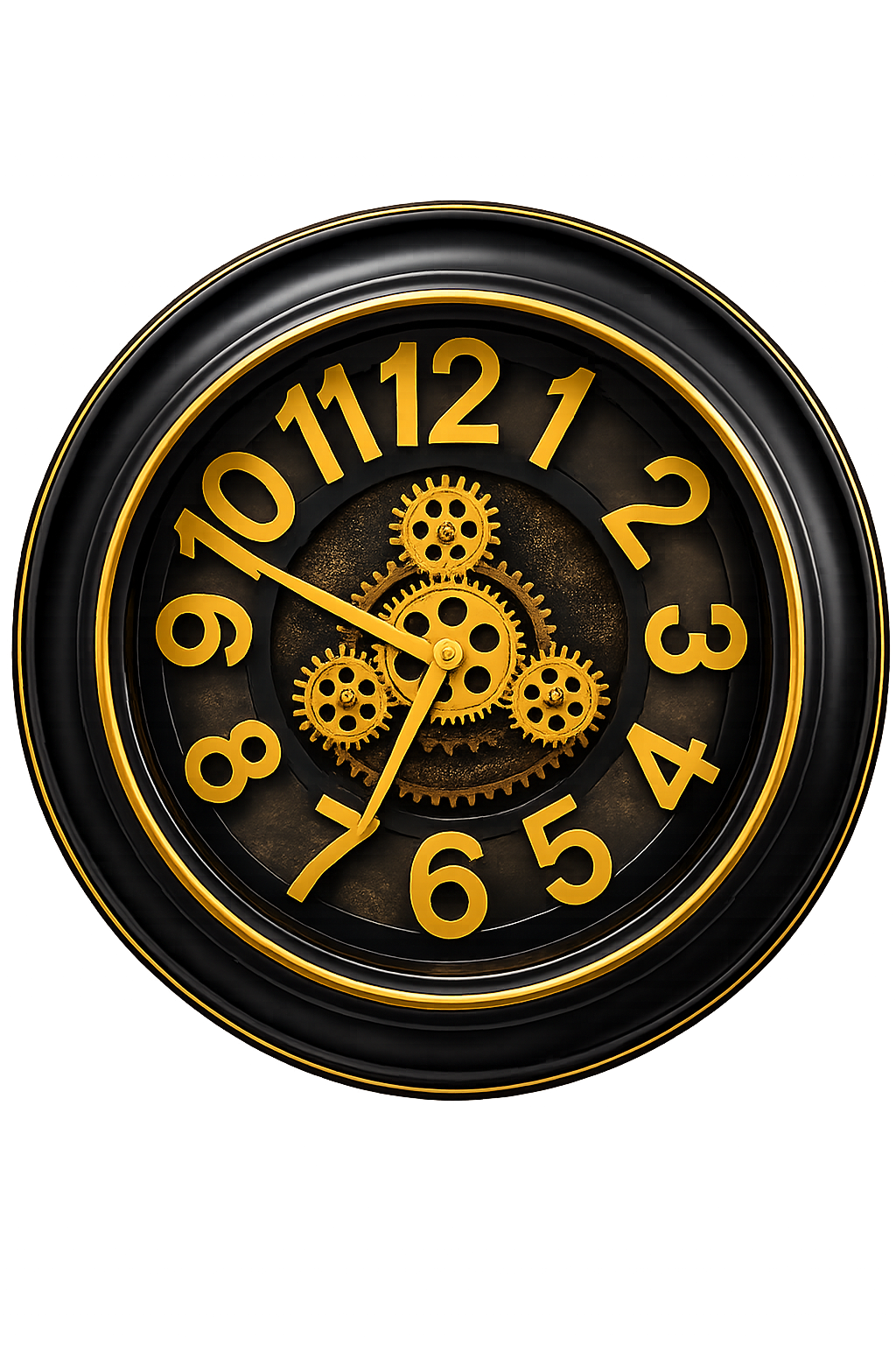 Luxury Black & Gold Moving Gear Wall Clock – Modern Silent Decorative Wall Clock for Living Room