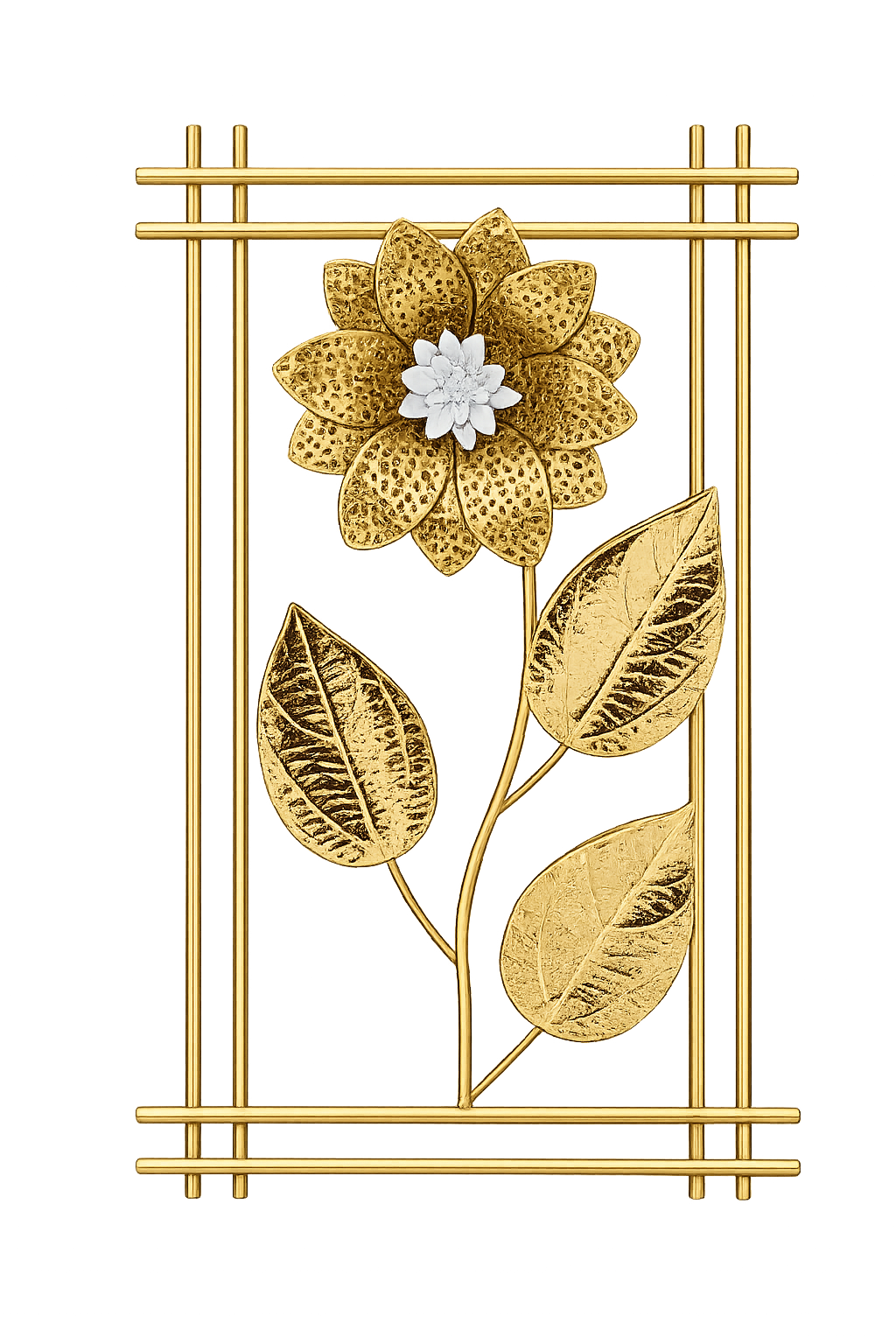 Gold Metal Floral Wall Art | Modern Flower & Leaf Wall Decor for Living Room, Bedroom & Hallway
