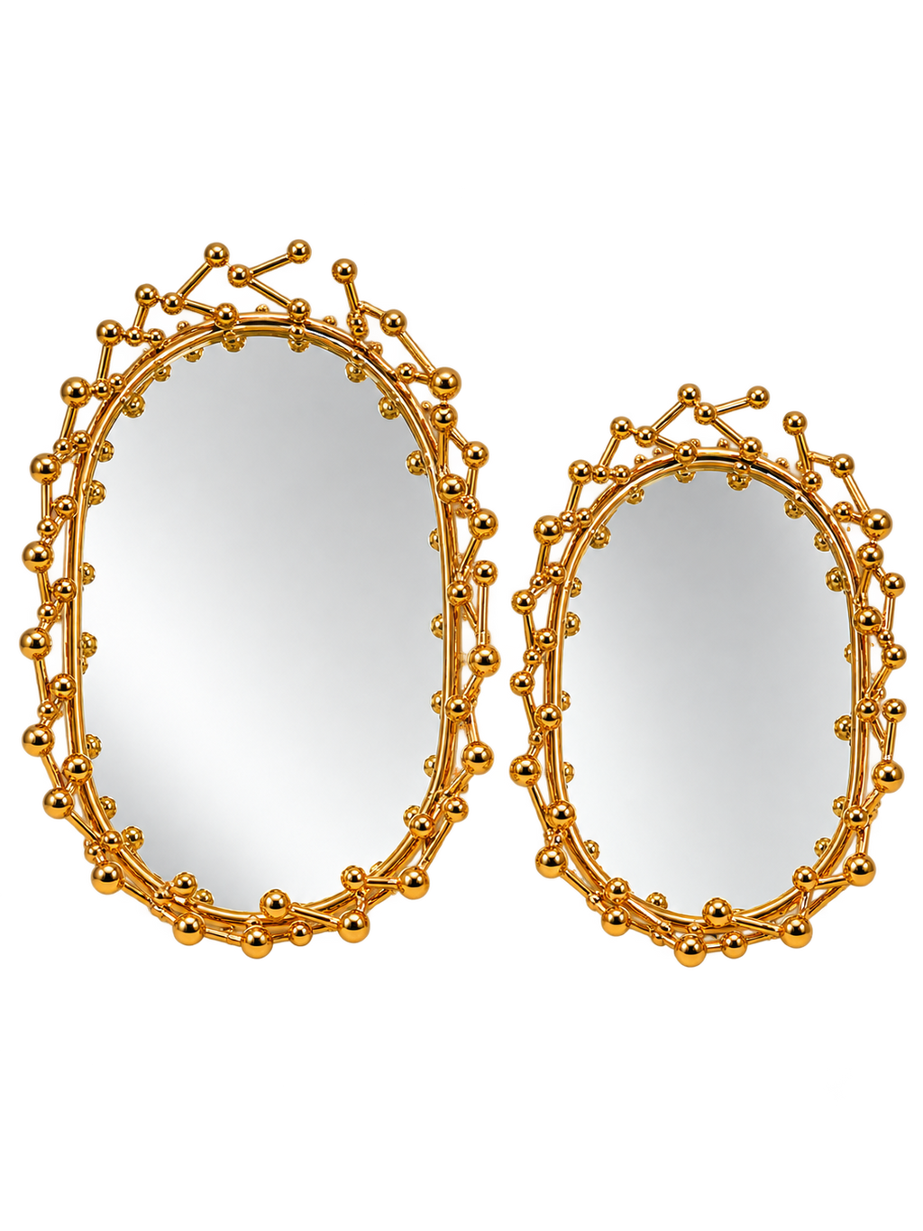 Luxury Golden Beaded Decorative Mirror Tray Set – Elegant Vanity & Home Décor