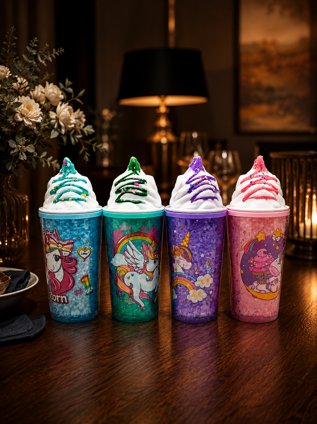 Unicorn Ice Cream Design Double-Walled Sipper – Cute Kids Water Thermos Tumbler