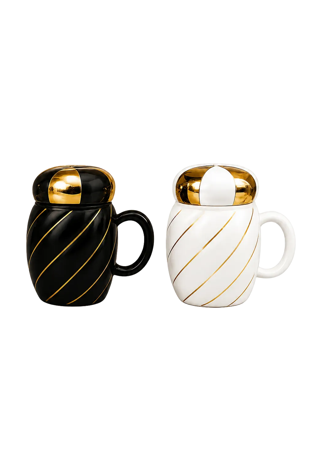 Premium Ribbed Ceramic Tea Mug – Sophisticated Metallic Gold Accent Drinkware Pair