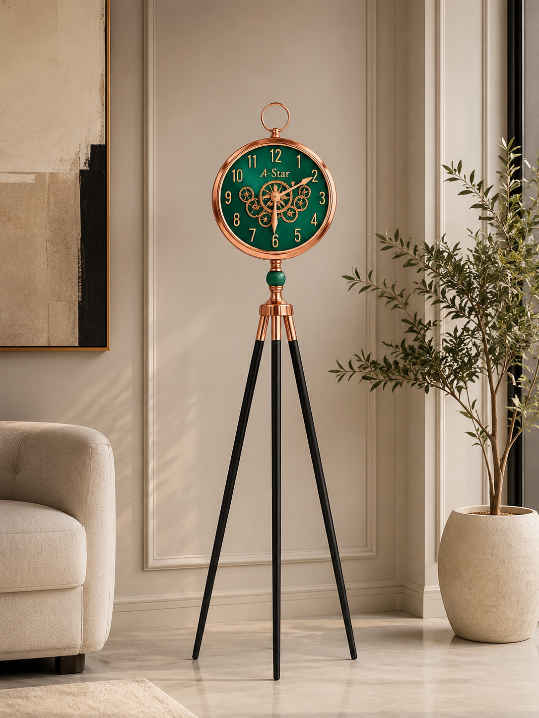 Luxury Tripod Floor Clock – Modern Vintage Standing Clock for Living Room, Office & Home Décor