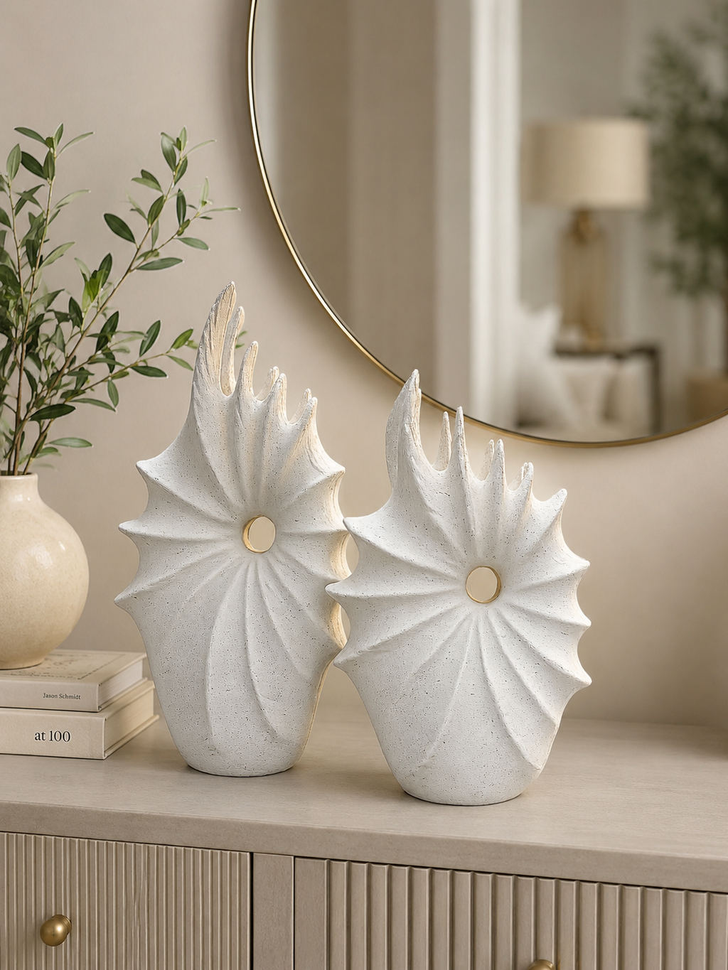 Modern White Abstract Decorative Vase Set of 2 | Luxury Resin Flower Vases for Living Room & Home Decor