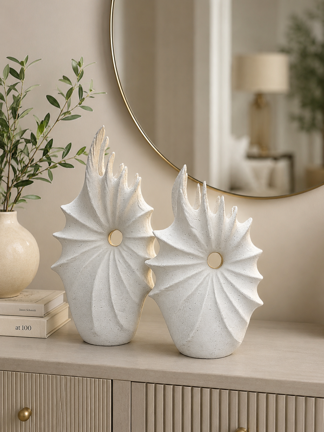 Modern White Abstract Decorative Vase Set of 2 | Luxury Resin Flower Vases for Living Room & Home Decor