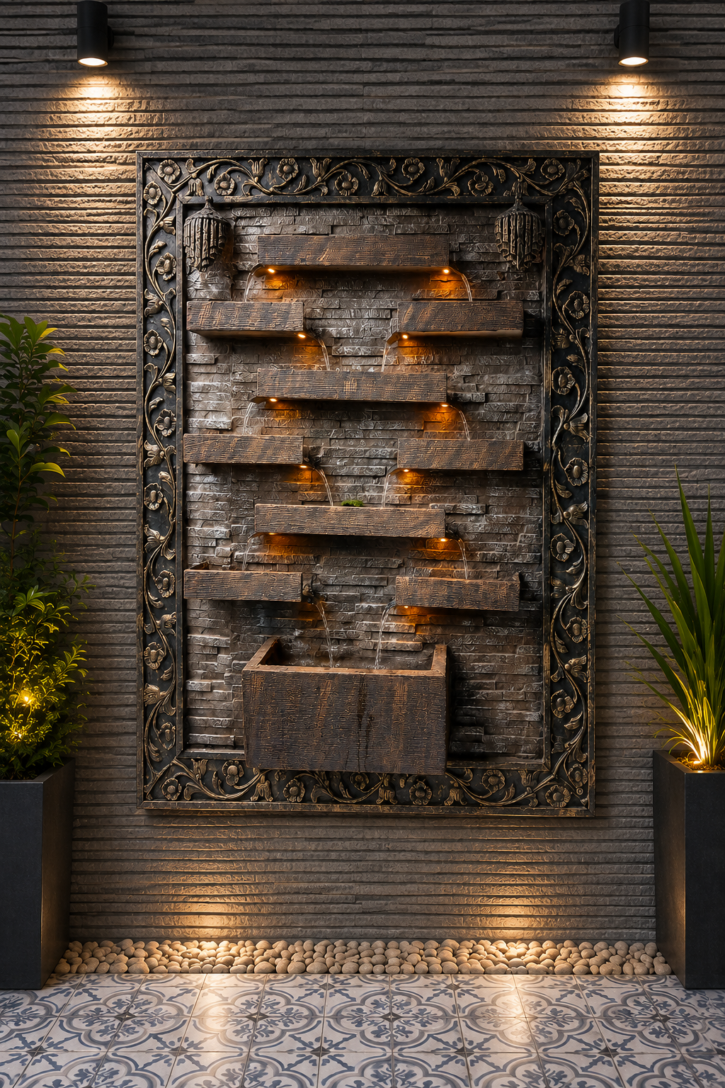 Luxury LED Wall-Mounted Water Fountain – Decorative Indoor & Outdoor Waterfall Feature