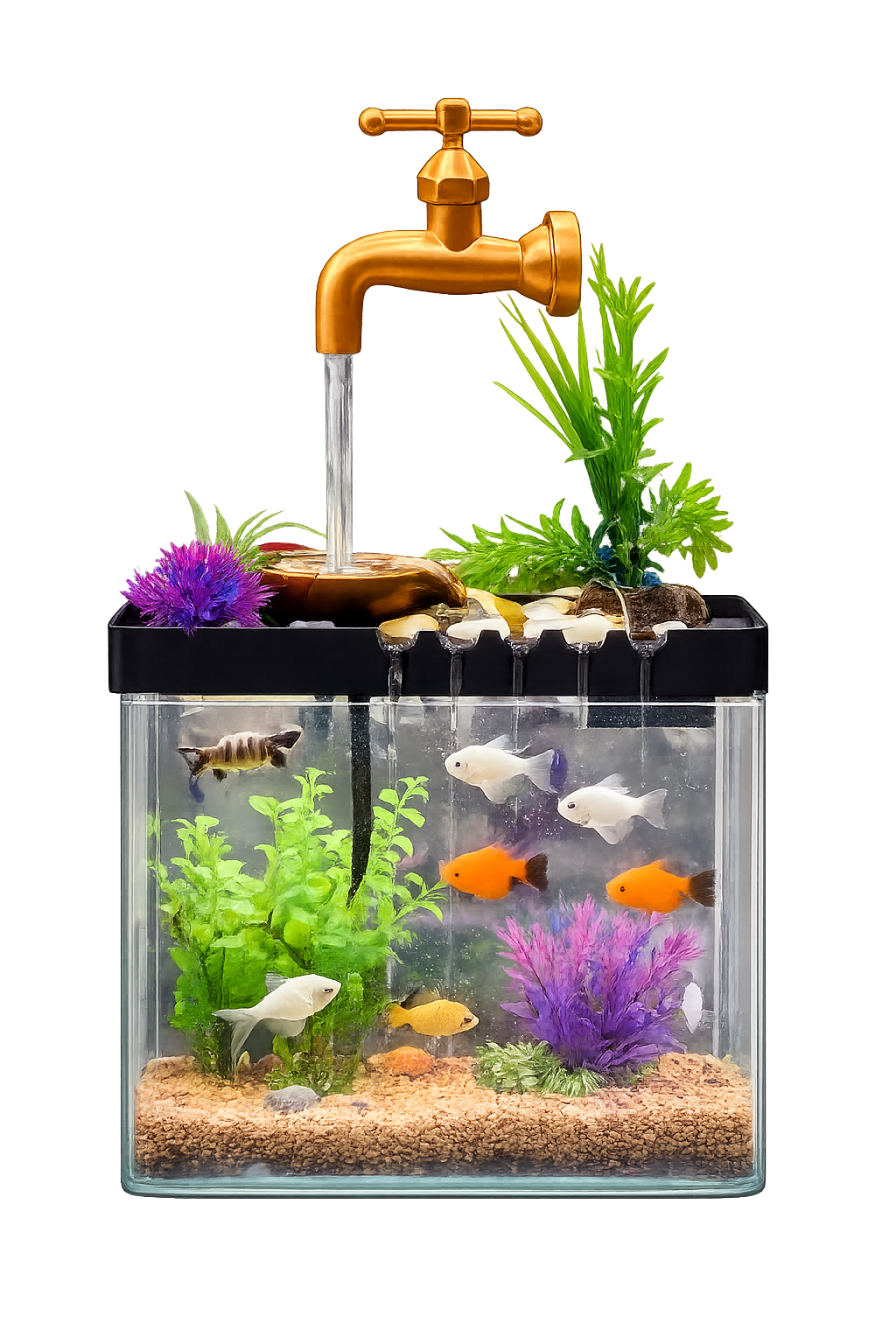 Mini Tabletop Aquarium Fountain with Running Water | Decorative Fish Tank | Desktop Water Feature | Home & Office Décor