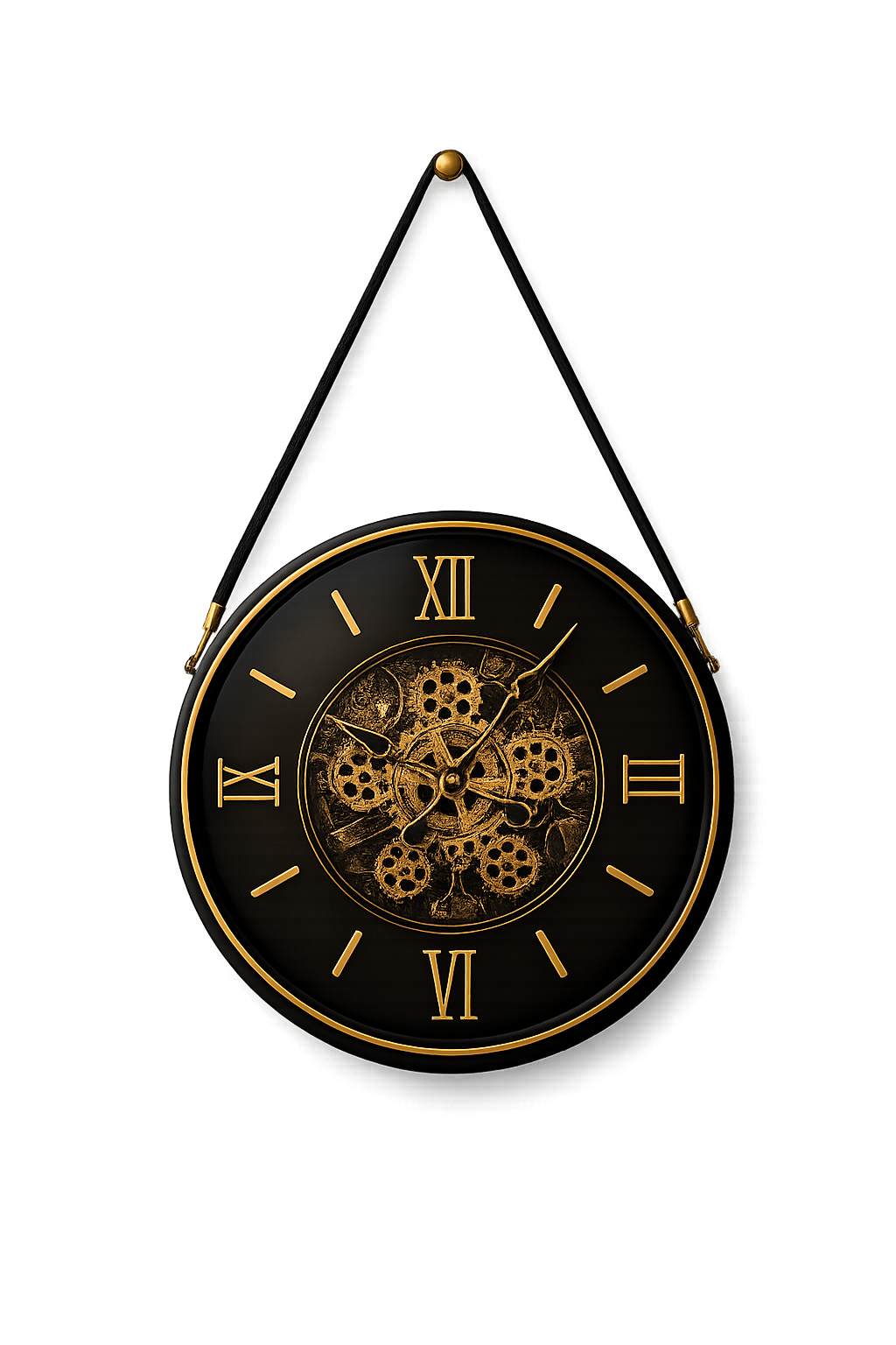 Luxury Vintage Gear Wall Clock | Modern Black & Gold Silent Decorative Wall Clock for Living Room & Office
