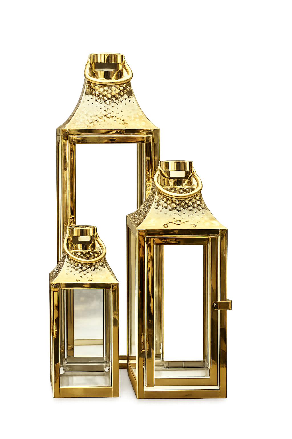 Luxury Gold Metal Lantern Set of 3 | Decorative Candle Holders with Glass | Modern Home Decor