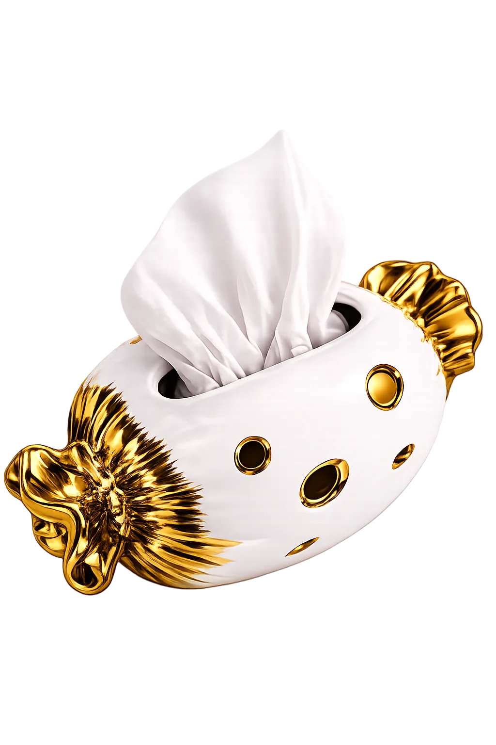 Luxury Candy-Shaped Ceramic Tissue Holder – White & Gold Decorative Tissue Box Cover for Home Décor