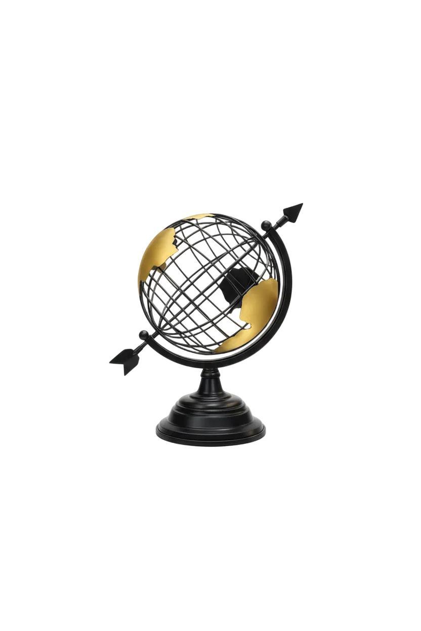 Luxury Black & Gold Metal Globe Decor | Modern World Globe Sculpture | Tabletop Home & Office Decoration