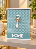 Decorative Key Holder Box – Teal Wooden Wall-Mounted Key Organizer with Key Design