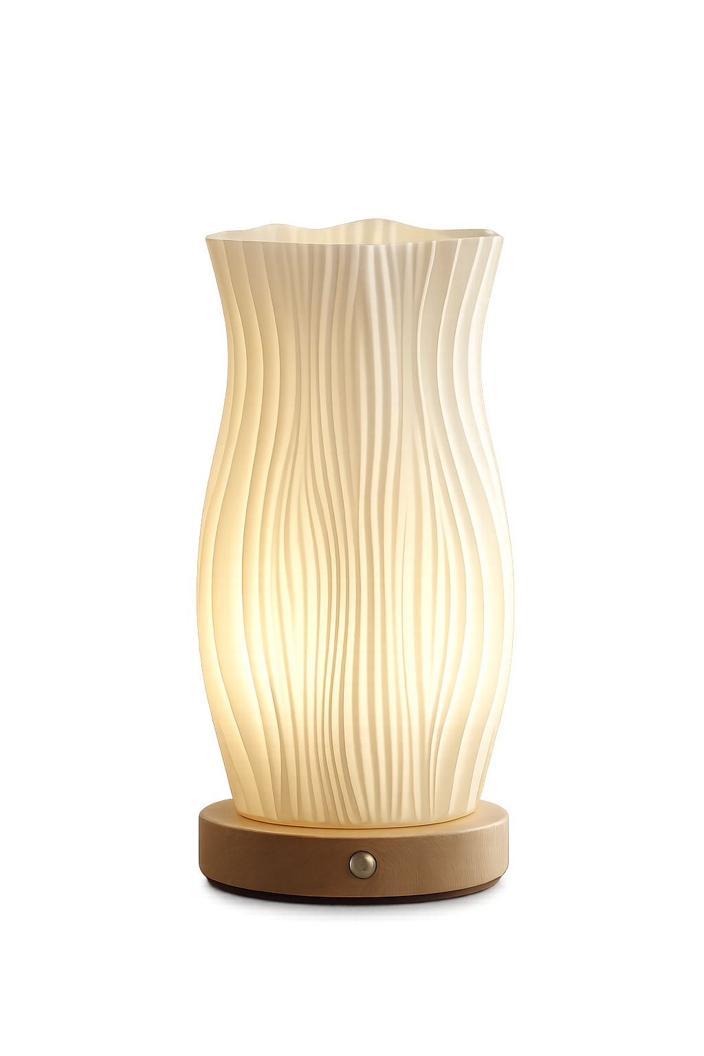 Modern Wave Table Lamp & Decorative Flower Vase | Wooden Base & Fibre Shade