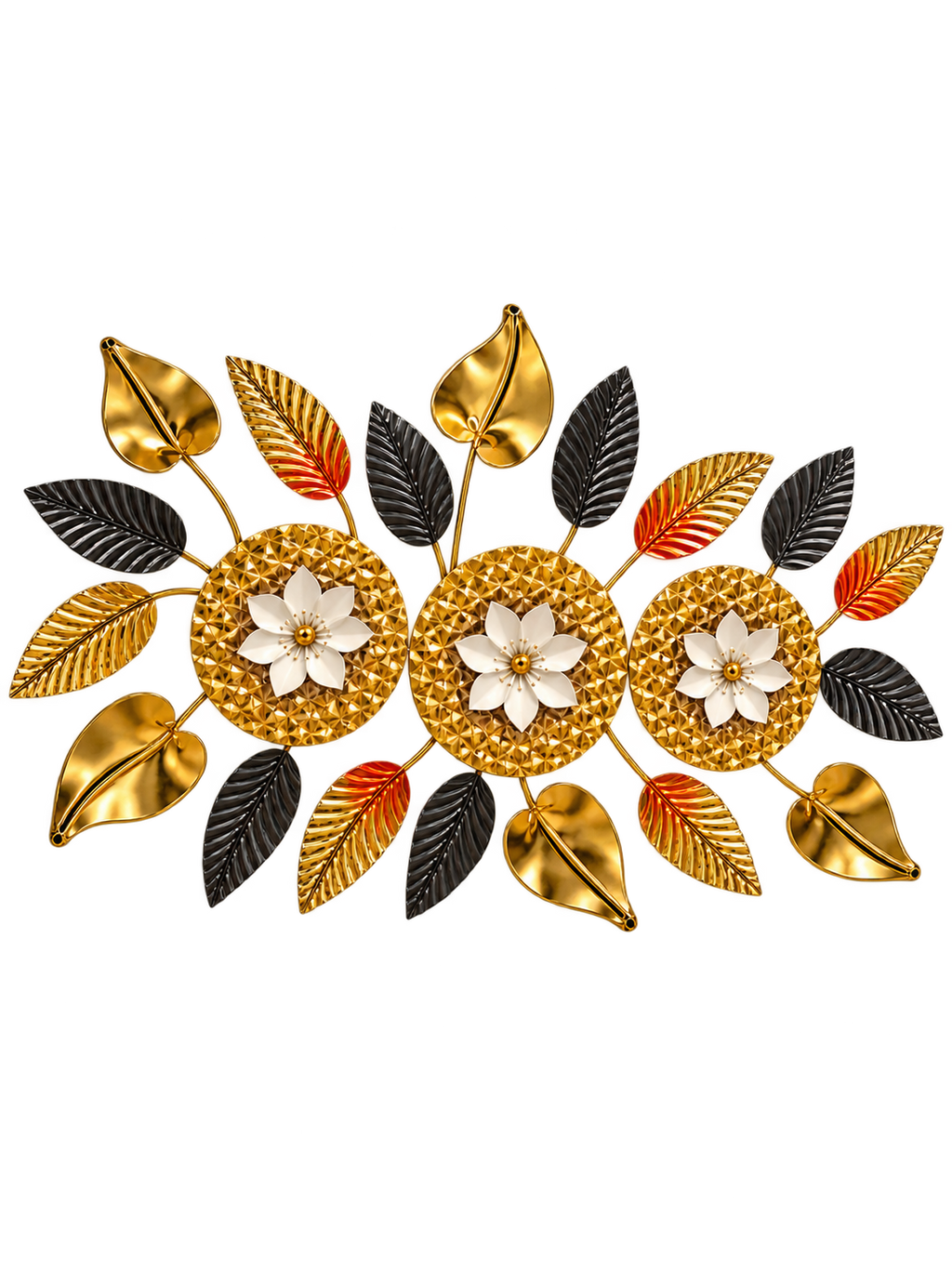 Luxury Gold, Black & White Floral Wall Art – Modern Decorative Metal Wall Décor