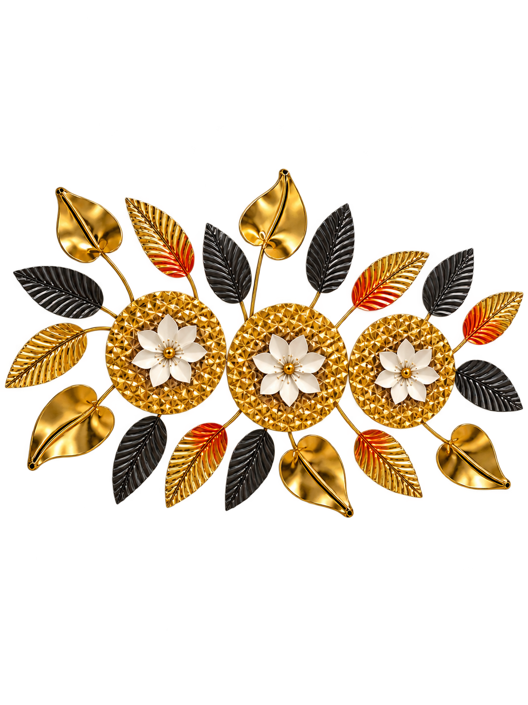 Luxury Gold, Black & White Floral Wall Art – Modern Decorative Metal Wall Décor