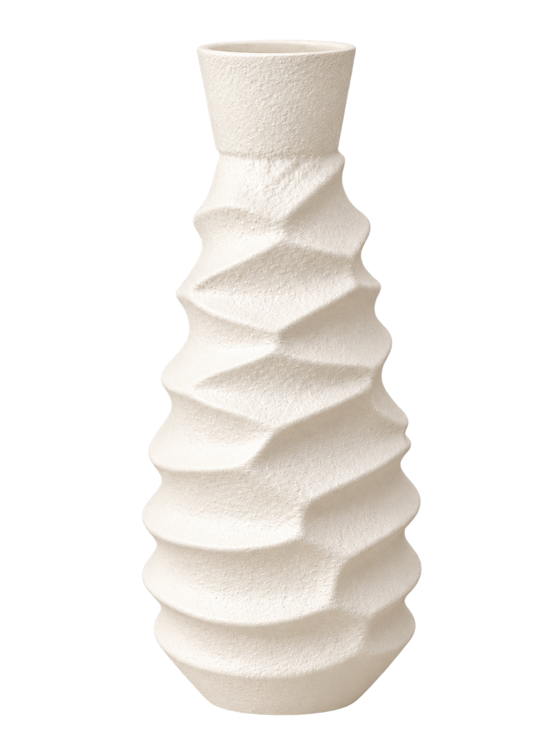Elegant White Textured Ceramic Vase – Modern Spiral Ribbed Decorative Vase