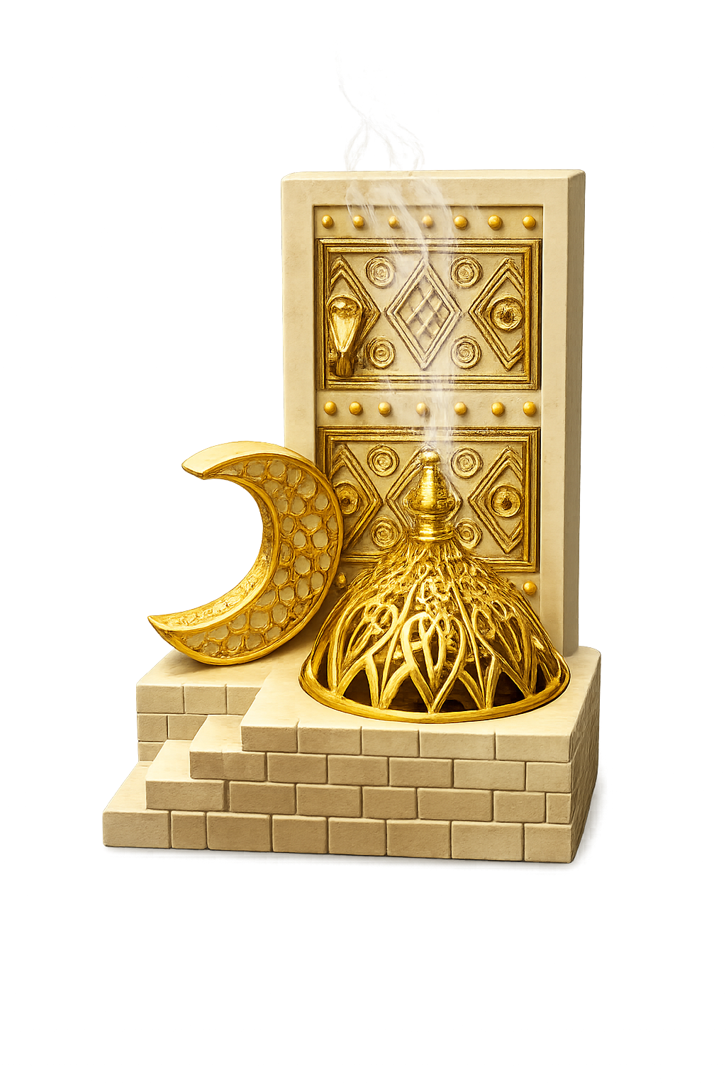 Luxury Arabic Bakhoor Burner Décor | Majlis Door Design Incense Holder | White & Gold Mabkhara | Islamic Home Decoration