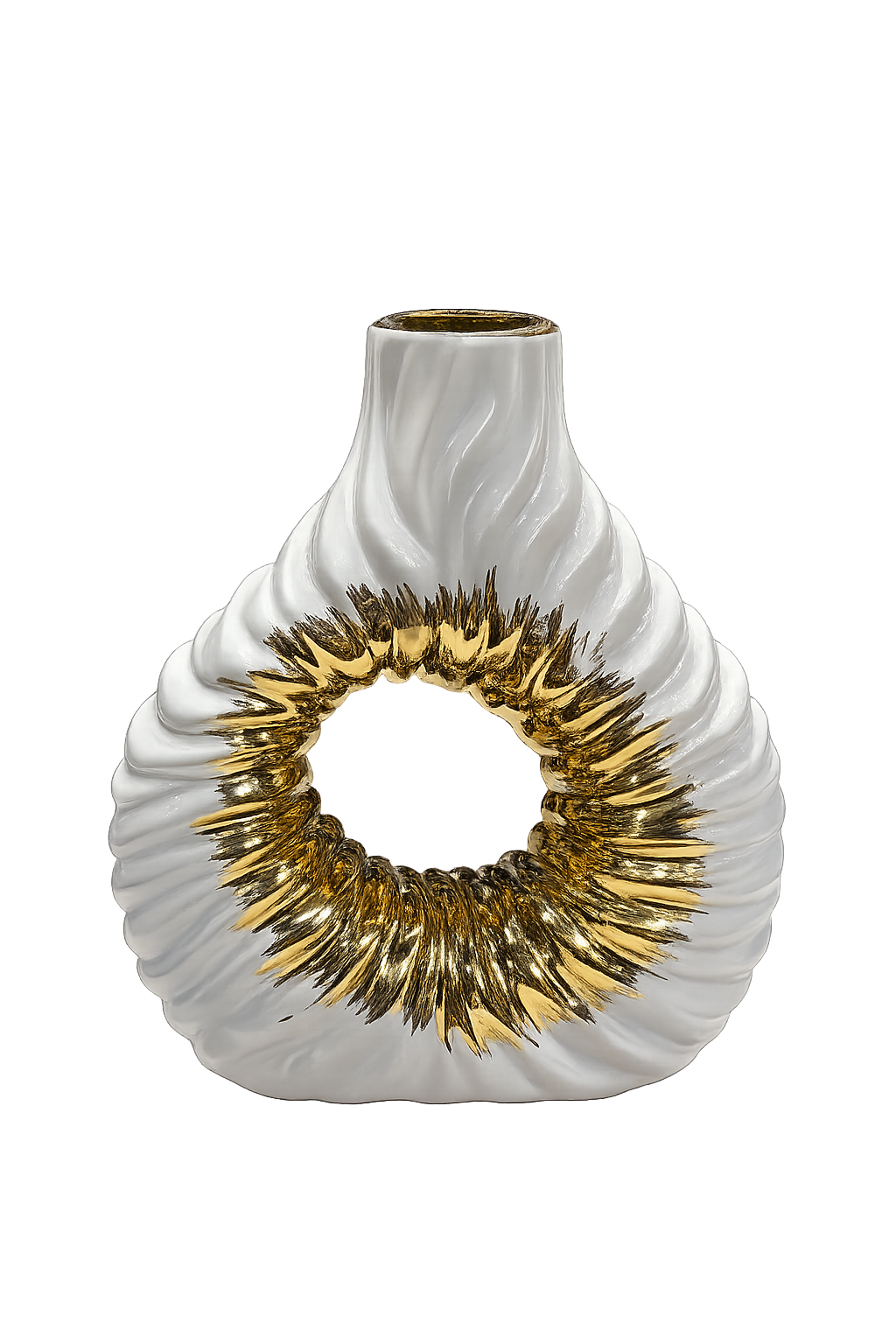 Luxury White & Gold Ceramic Donut Vase | Modern Decorative Flower Vase