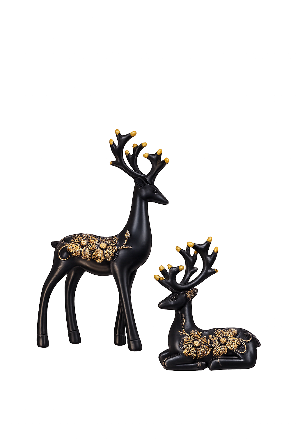 Luxury Deer Sculpture Set of 2 | Black & Gold Resin Deer Figurines | Modern Home Décor Showpieces