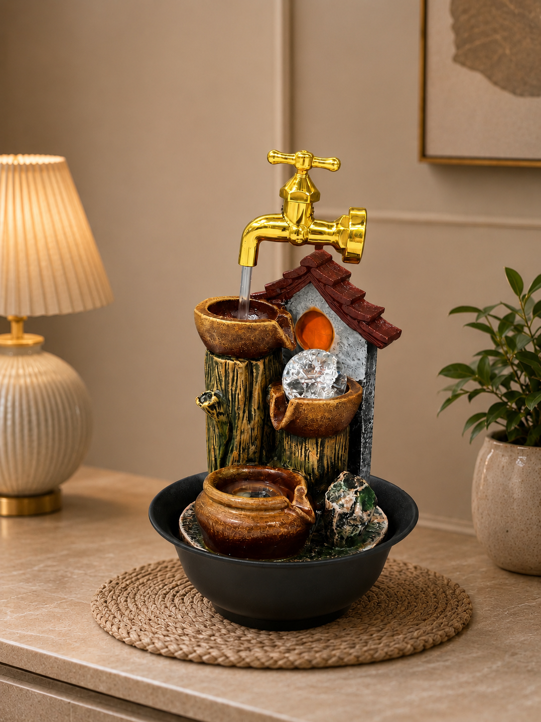 Luxury Tap Waterfall Tabletop Fountain with Decorative Bowls