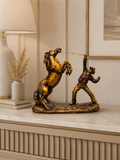 Golden Cowboy & Rearing Horse Resin Sculpture – Western Style Decorative Showpiece for Home & Office