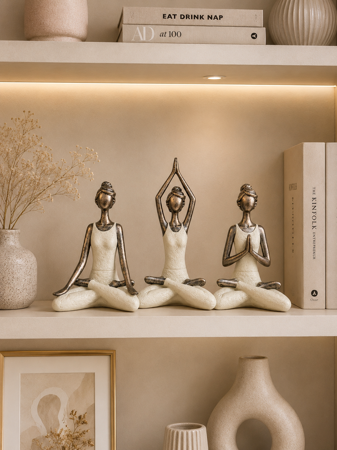 Set of 3 Abstract Yoga Lady Figurines – Modern Resin Meditation Sculptures for Home Decor