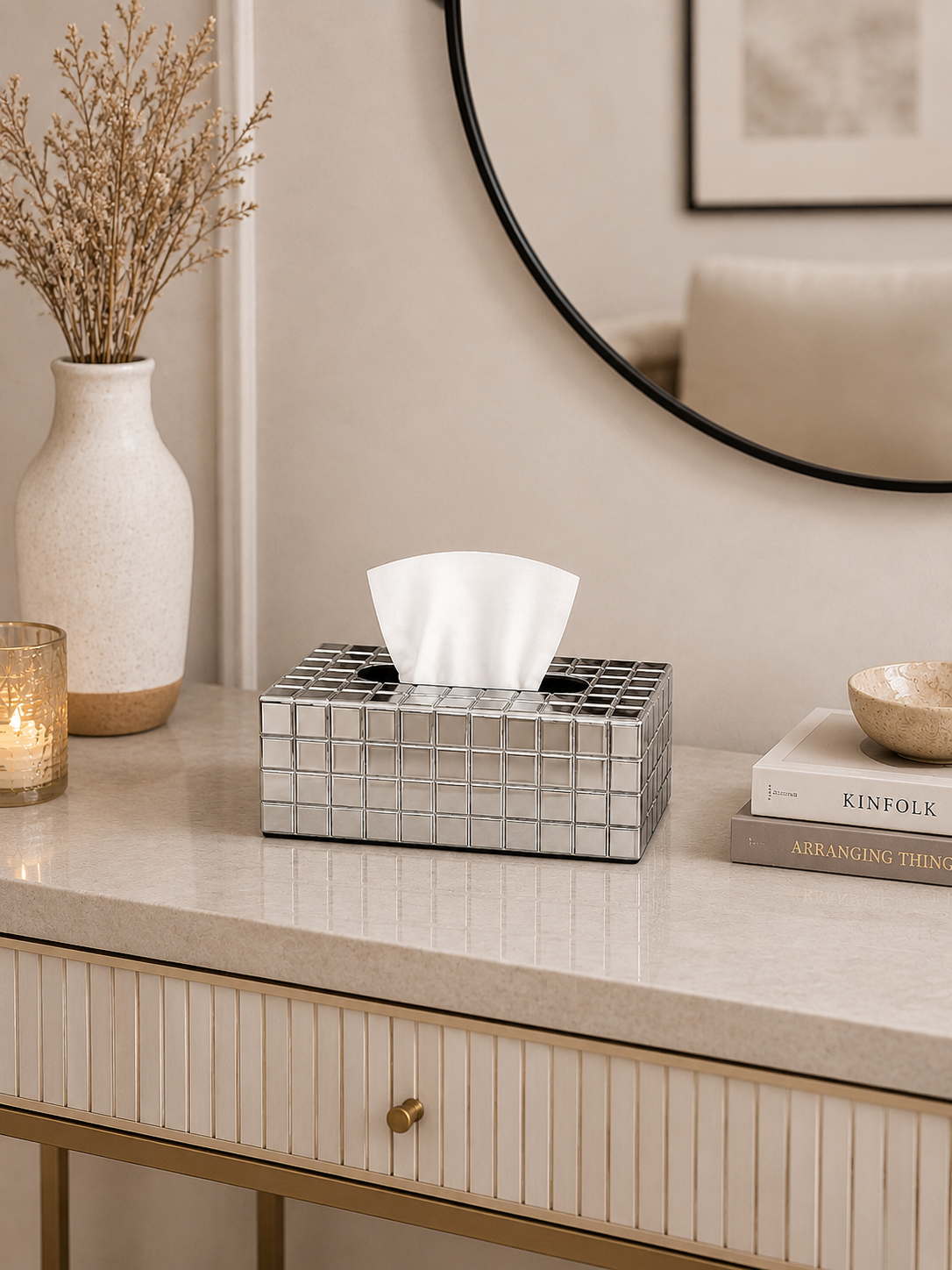 Modern Luxury Grid Design Tissue Box Holder | Decorative Metallic Tissue Case | Premium Tabletop Tissue Organizer
