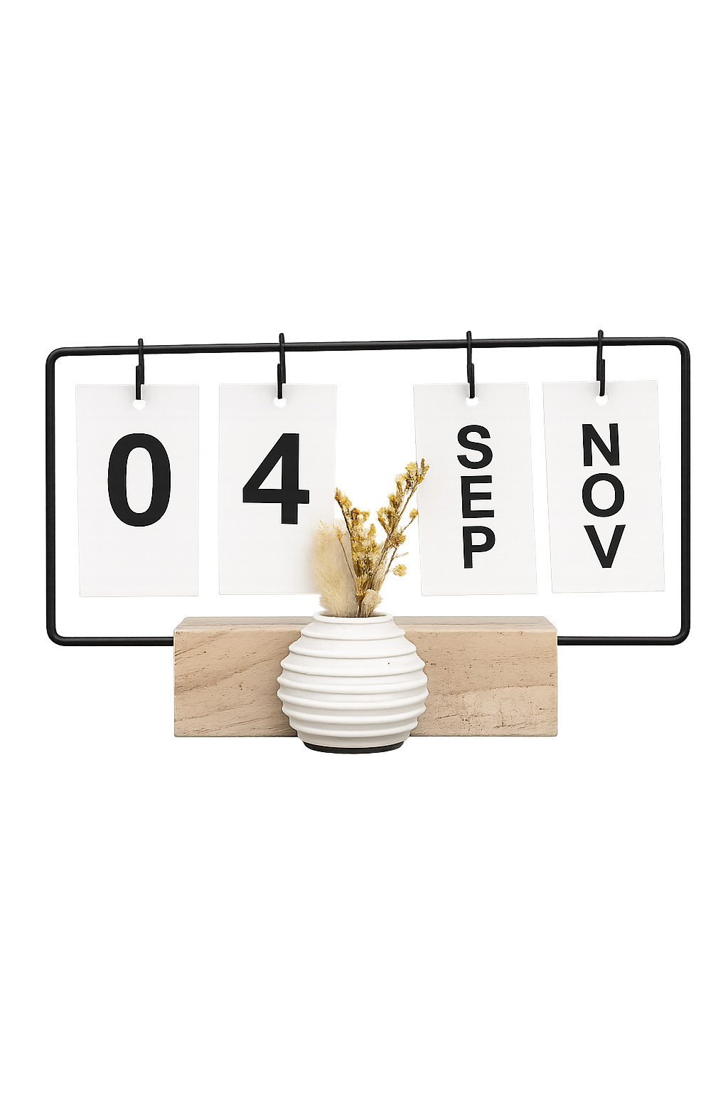 Modern Perpetual Wooden Desk Calendar with Mini Vase – Flip Date Calendar for Home & Office Décor