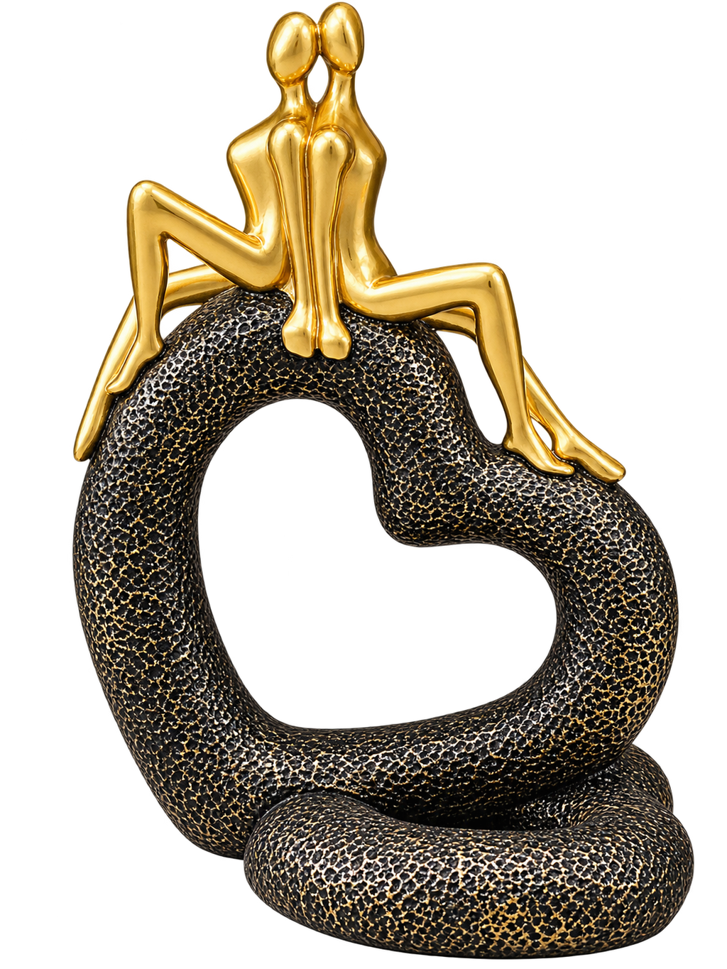 Elegant Golden Couple Heart Sculpture – Luxury Love & Romance Decorative Showpiece