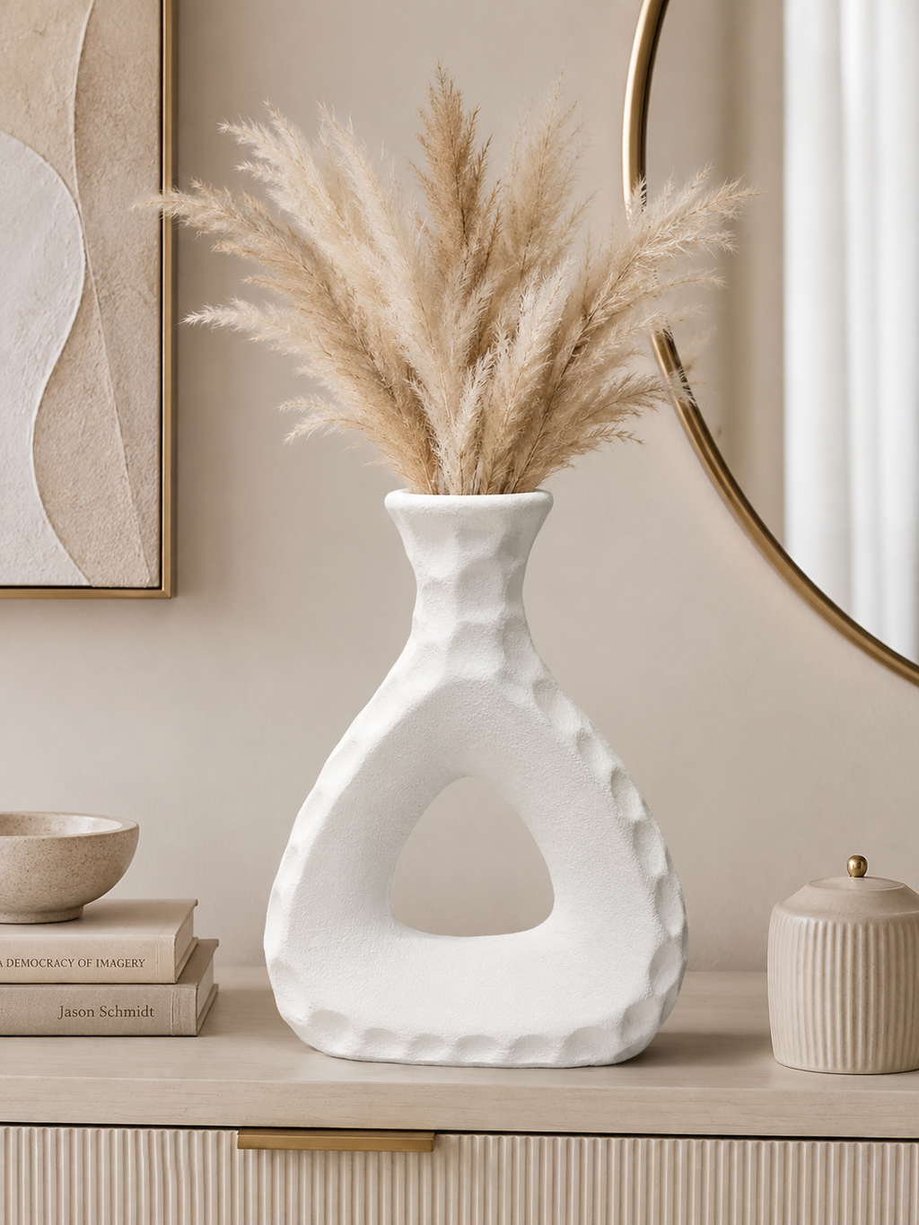 Modern White Ceramic Abstract Vase – Decorative Cut-Out Design Vase