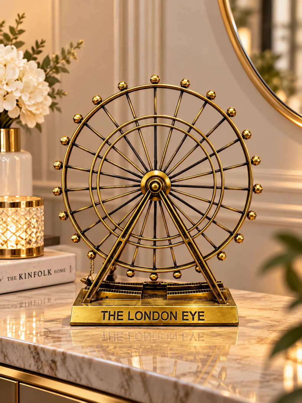Luxury London Eye Ferris Wheel Metal Showpiece – Gold Decorative Tabletop Sculpture
