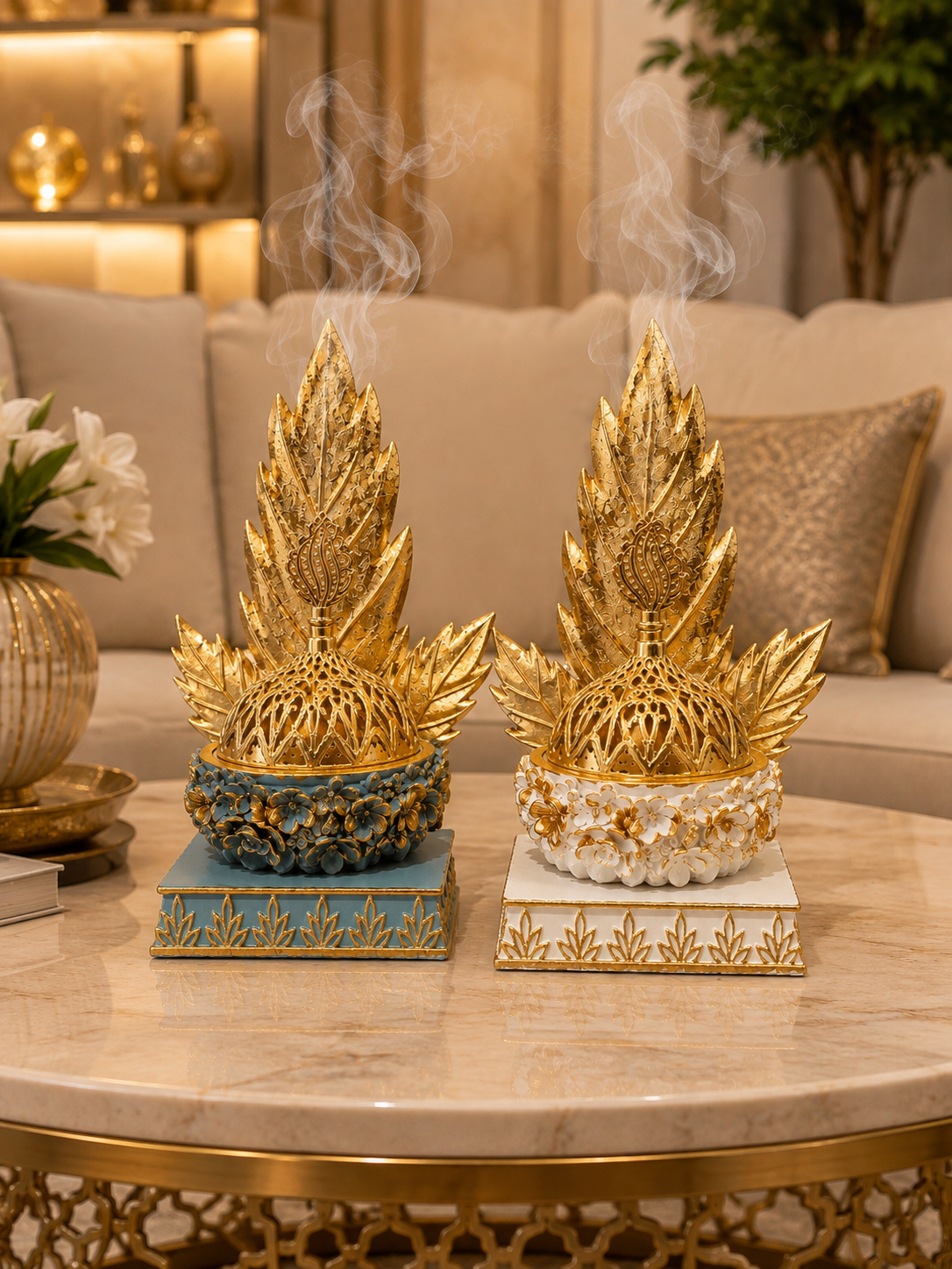 Luxury Leaf Design Bukhoor Burner – Elegant Gold Decorative Incense Burner