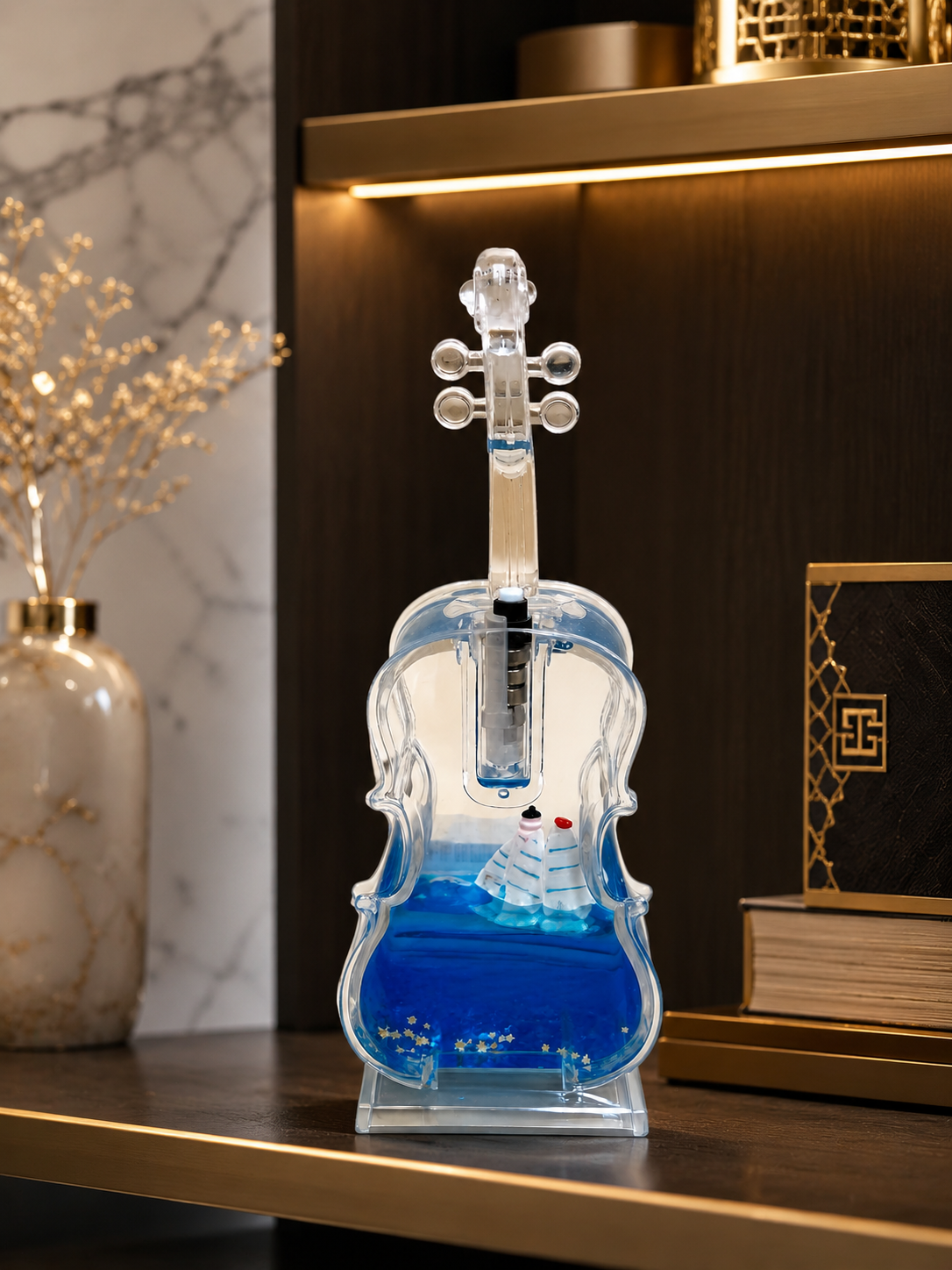Violin Shaped Liquid Wave Paperweight