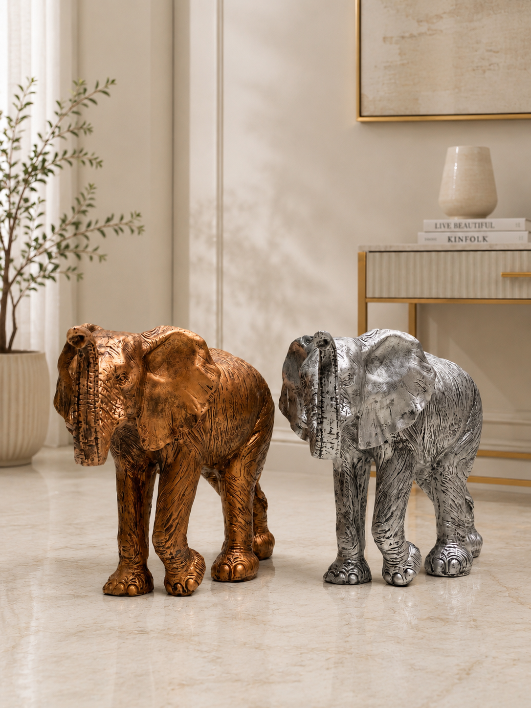 Luxury Elephant Statue Set – Premium Resin Decorative Elephant Sculptures for Home & Office Décor