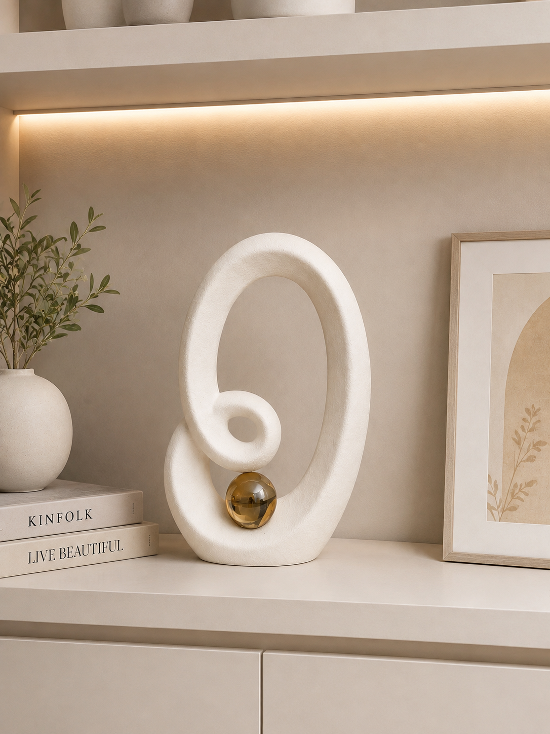 Modern Abstract Loop Sculpture with Gold Sphere – Elegant Contemporary Home Décor